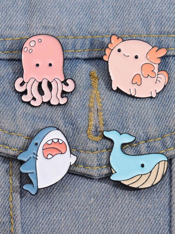 Cute Cartoon Marine Life Design Brooch, Fashion Alloy Badge for Daily Clothing Decor, Trendy All-match & Exquisite Brooch for Birthday Gift