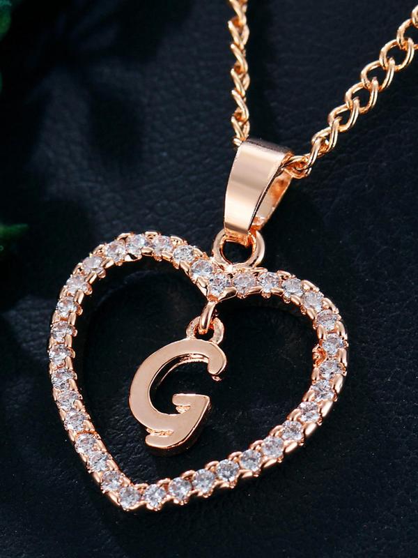 Hollow Letter & Heart Necklace, Elegant Rhinestone Decor Pendant Necklace for Women, Fashion Stainless Steel Jewelry for Daily Use