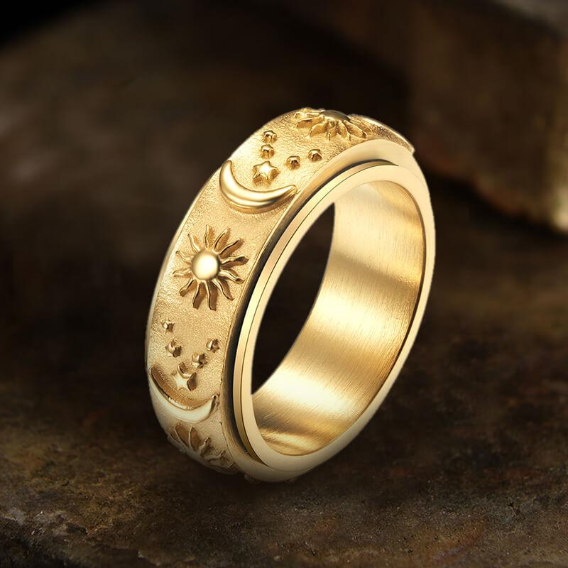 GTHIC Moon Star Sun Stainless Steel Spinner Ring for Christmas Gift Specials Size 4-13