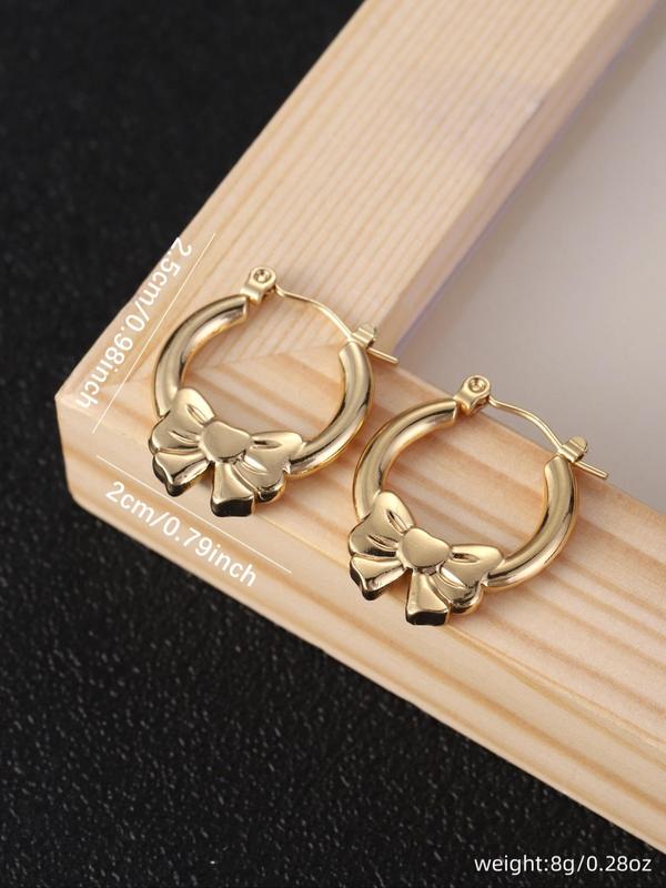 Bow Design Hoop Earrings for Gift, Cute Casual Titanium Steel Ear Piercing Clean Girl Jewelry for Women, Daily Use Accessories for Club, Party