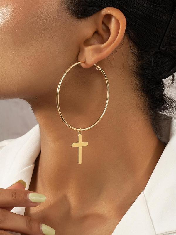 1 Pair Simple Fashion Cross Design Hoop Earrings, Casual All-match Ear Jewelry for Party, Daily Clothing Decor