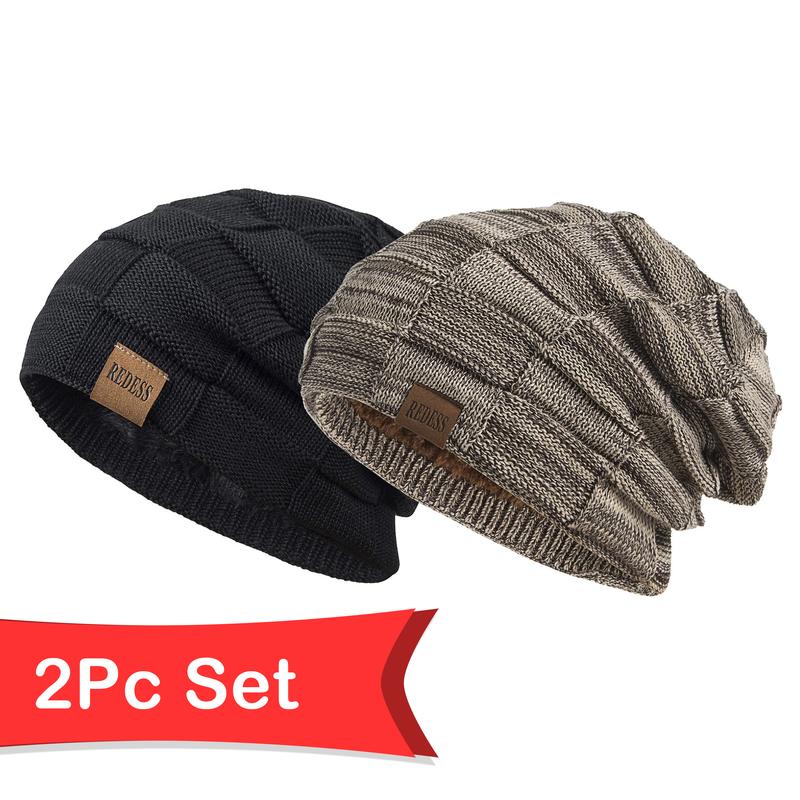 2PCS REDESS Beanie Hat for Men and Women Winter Warm Hats Knit Slouchy Thick Skull Cap warm hat winter hat