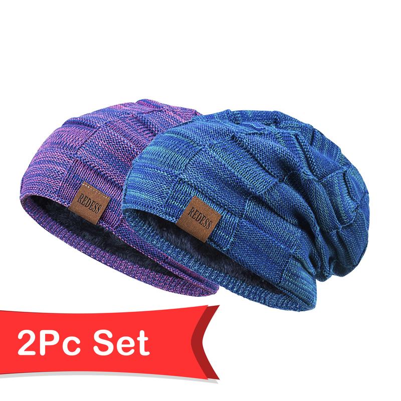 2PCS REDESS Beanie Hat for Men and Women Winter Warm Hats Knit Slouchy Thick Skull Cap warm hat winter hat