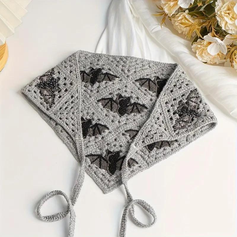 Bat Pattern Crochet Triangle Scarf, 1 Count Halloween Themed Crochet Scarf, Halloween Decorations, Halloween Costume Accessories for Party Masquerade, Christmas Gift