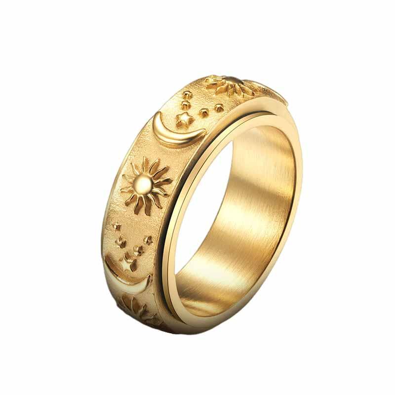 GTHIC Moon Star Sun Stainless Steel Spinner Ring for Christmas Gift Specials Size 4-13