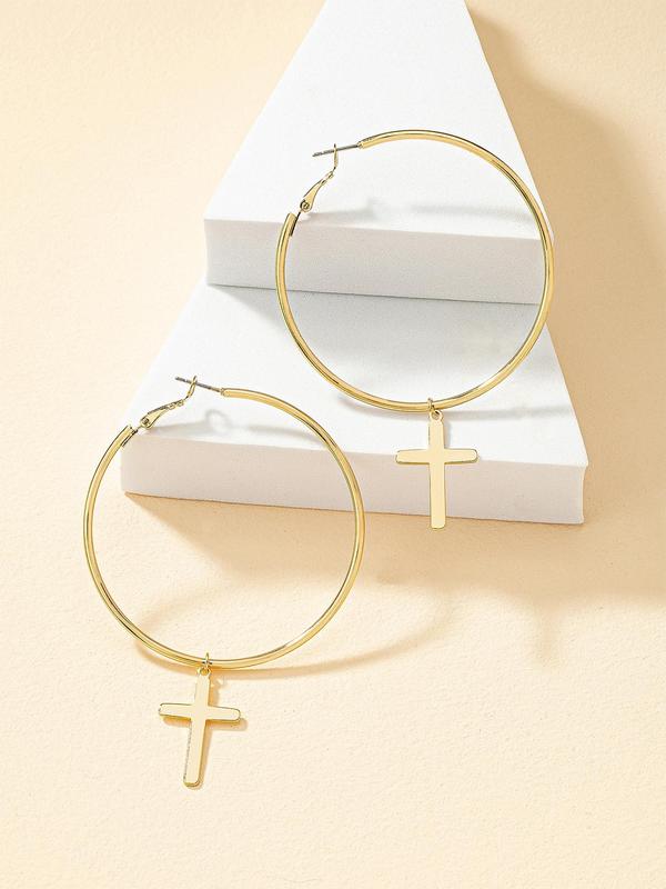 1 Pair Simple Fashion Cross Design Hoop Earrings, Casual All-match Ear Jewelry for Party, Daily Clothing Decor