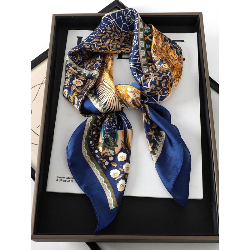 New Style 1pc Women's Luxurious Elegant Fashionable Floral Printed 70*70cm Silk Scarf for Spring, Suitable for Daily Wear, Perfect Gift Accessories Women