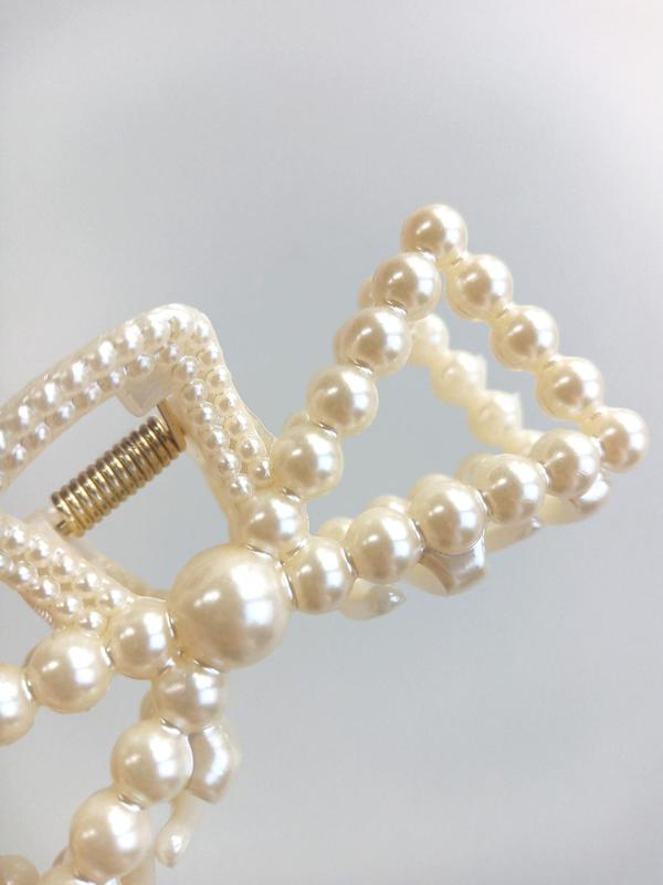 Elegant Style Geometric Faux Pearl Decor Hair Claw Clips, Gorgeous Faux Pearl Hair Claws Set, Fashion Kawaii Hair Accessories for Women & Girls