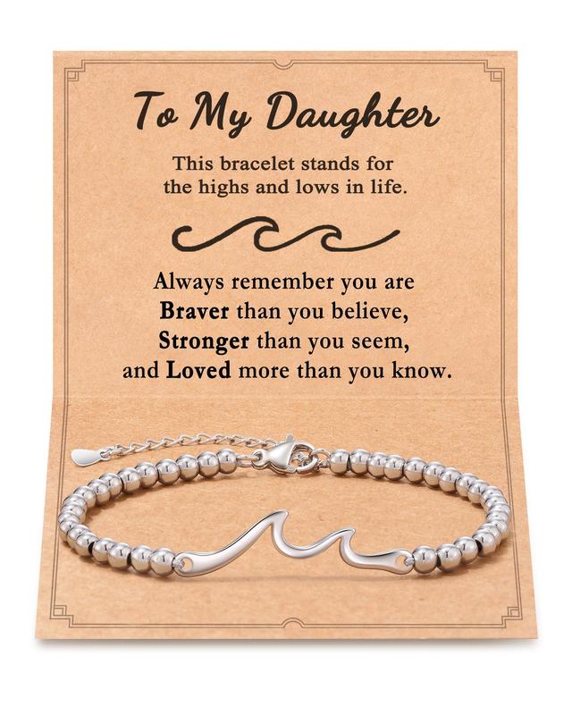 Mom Daughter Gifts, The Waves of Life I'll Through with You, Wave Bracelet for Daughter Mom Birthday Christmas Valentines Inspirational Gifts