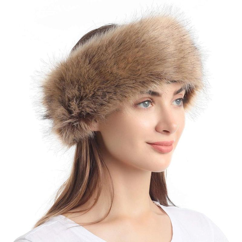 Fur Headband with Stretch Women's Winter Earwarmer Earmuff