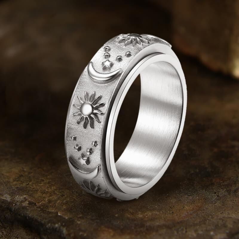 GTHIC Moon Star Sun Stainless Steel Spinner Ring for Christmas Gift Specials Size 4-13