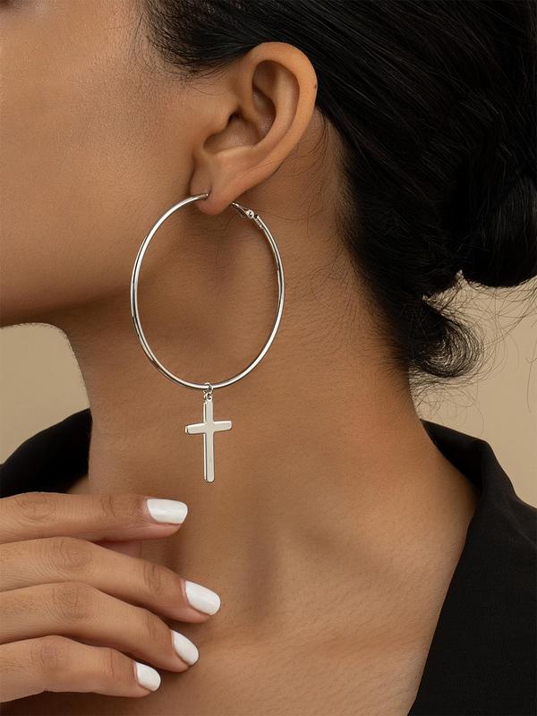 1 Pair Simple Fashion Cross Design Hoop Earrings, Casual All-match Ear Jewelry for Party, Daily Clothing Decor