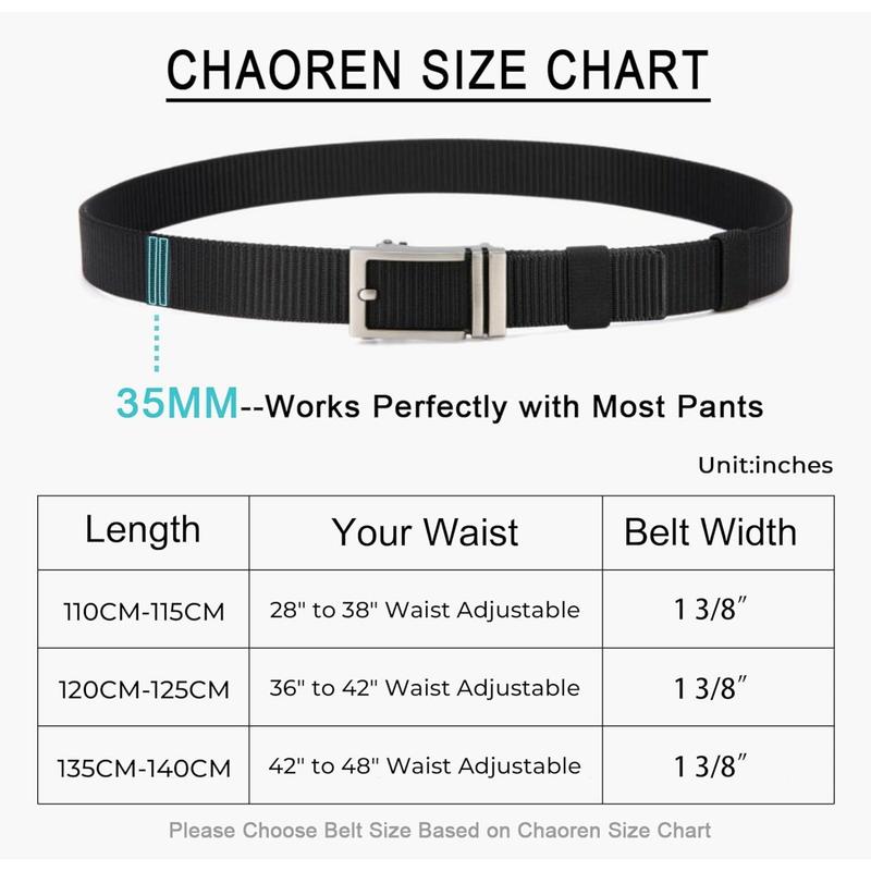 CHAOREN Ratchet Belts for Men 2 Pack - Casual Web Nylon Mens Belt 1 3 8