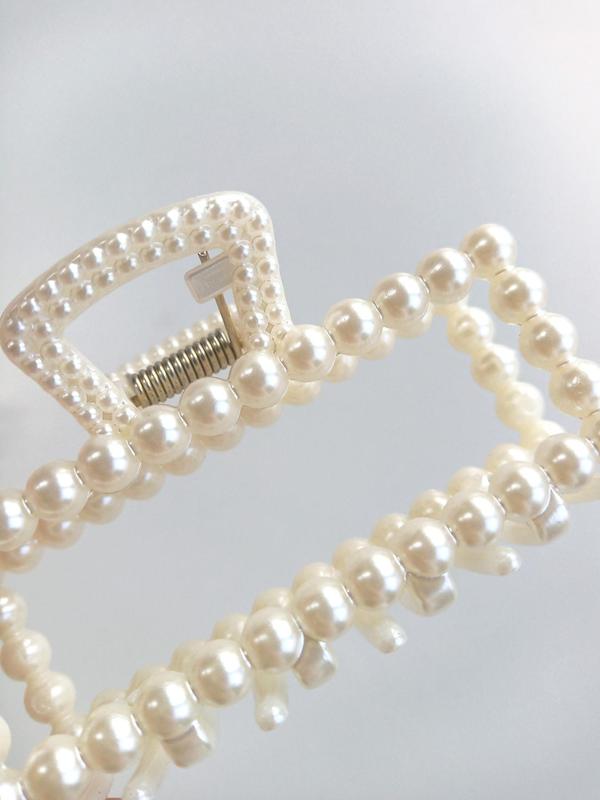 Elegant Style Geometric Faux Pearl Decor Hair Claw Clips, Gorgeous Faux Pearl Hair Claws Set, Fashion Kawaii Hair Accessories for Women & Girls