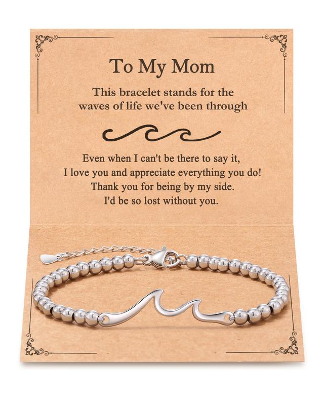 Mom Daughter Gifts, The Waves of Life I'll Through with You, Wave Bracelet for Daughter Mom Birthday Christmas Valentines Inspirational Gifts