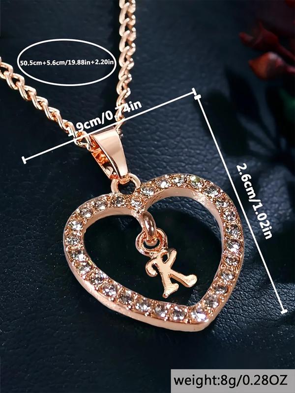 Hollow Letter & Heart Necklace, Elegant Rhinestone Decor Pendant Necklace for Women, Fashion Stainless Steel Jewelry for Daily Use