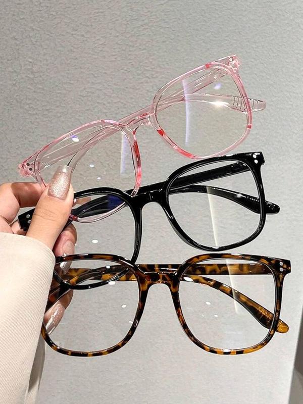 Unisex Simple Plain Color & Tortoise Shell Pattern Eyeglasses for Everyday Use, 3 Pairs Basic Square Frame Eyeglasses for Women & Men, Fashion All-match Accessories for Daily Use