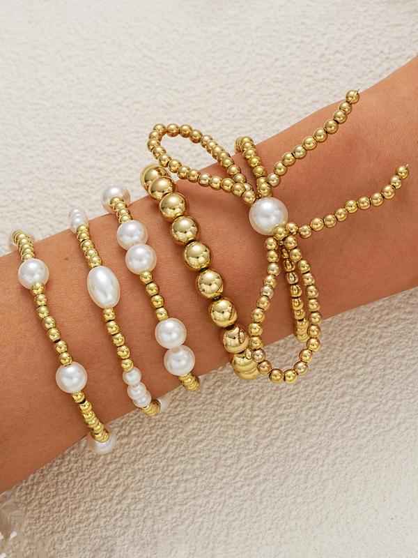 Women's Elegant Bow & Beaded Design Bracelets, Fashion Jewelry for Party, Daily Clothing Decor, Trendy All-match & Exquisite Matching Bracelet for Birthday Gift