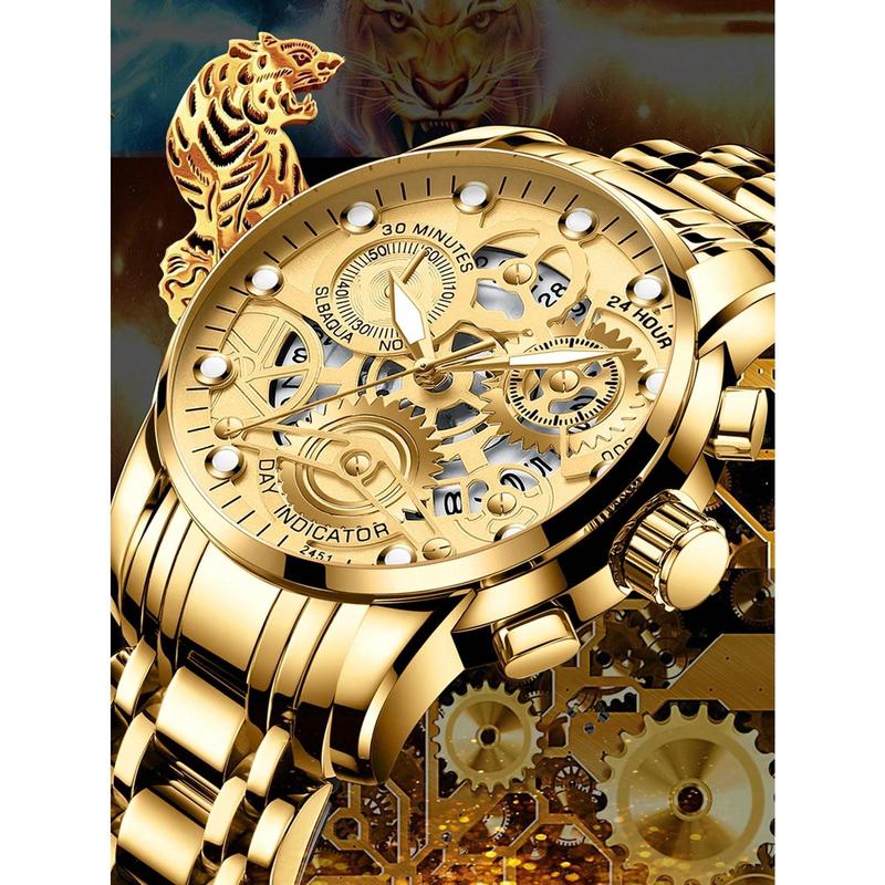 2023 New Arrival Luxury Men's Wristwatch, Casual Style, Hollow Out Design, Rhinestone Decoration, Stainless Steel, Illuminating, Waterproof