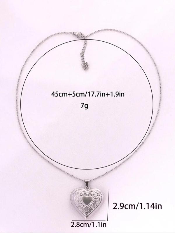 Women's Elegant Heart-shaped Design Pendant Necklace with Floral Pattern, Openable Photo Frame Stainless Steel Pendant Necklace, Fashion Jewelry, Couple Gift, Holiday Gift, Mexican Necklaces