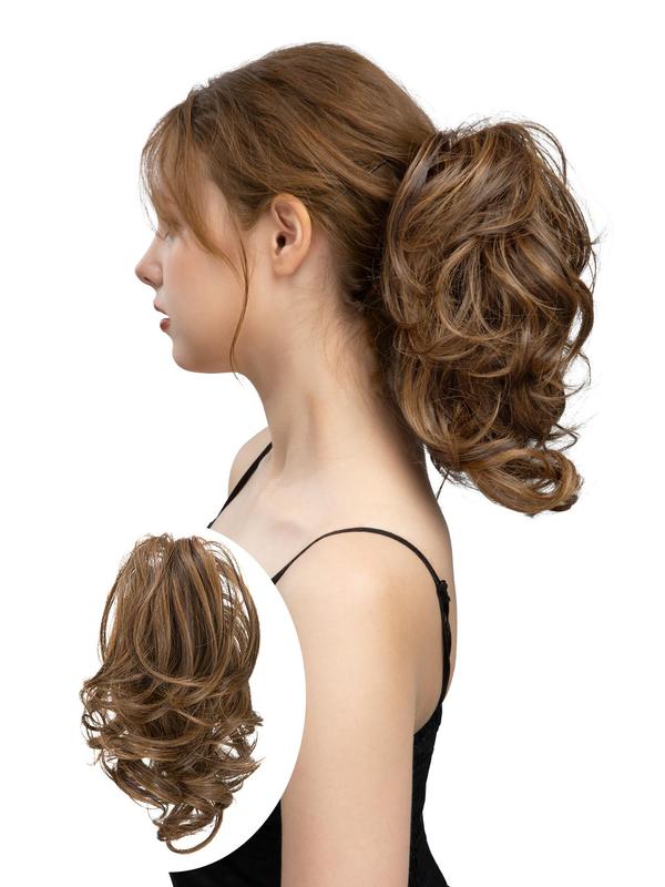 10inch Short Body Wavy Ponytail Extension with Hair Claw, Natural Looking Fluffy Hair Bun, Synthetic Hairpiece for Women & Girls for Party Photography Use