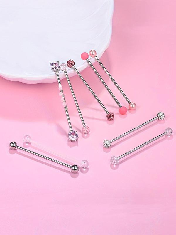 Artificial Zircon Ball Industrial Barbell Ring, 9 Counts Cartilage Ear Bar, Trendy All-match & Exquisite Body Piercing Jewelry for Daily Cloth Decor