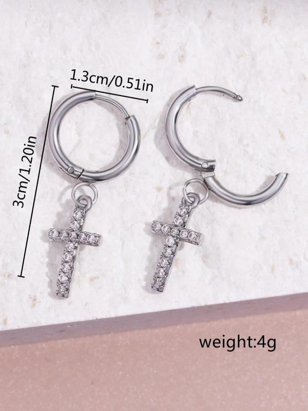 Men's Street Trend Rhinestone Decor Cross Design Dangle Earrings, 1 Pair Trendy Hip Hop Dangle Earrings, Chic All-match Jewelry As Gift for Boyfriend