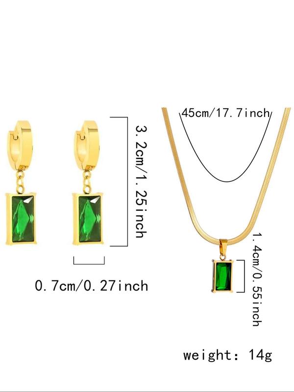 Women's Elegant Square Rhinestone Decorated Jewelry Set, 3counts set Exquisite Trendy Pendant Necklace & Dangle Earrings, Chic Gorgeous Jewelry Set As Gift for Girlfriend