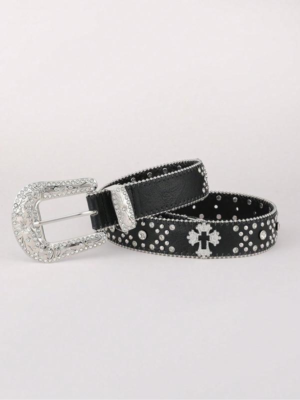 Rhinestone Decorated PU Leather Belt, Fashion Belt for Women & Men, Trendy All-match & Exquisite Belt for Daily & Party Clothing Decoration