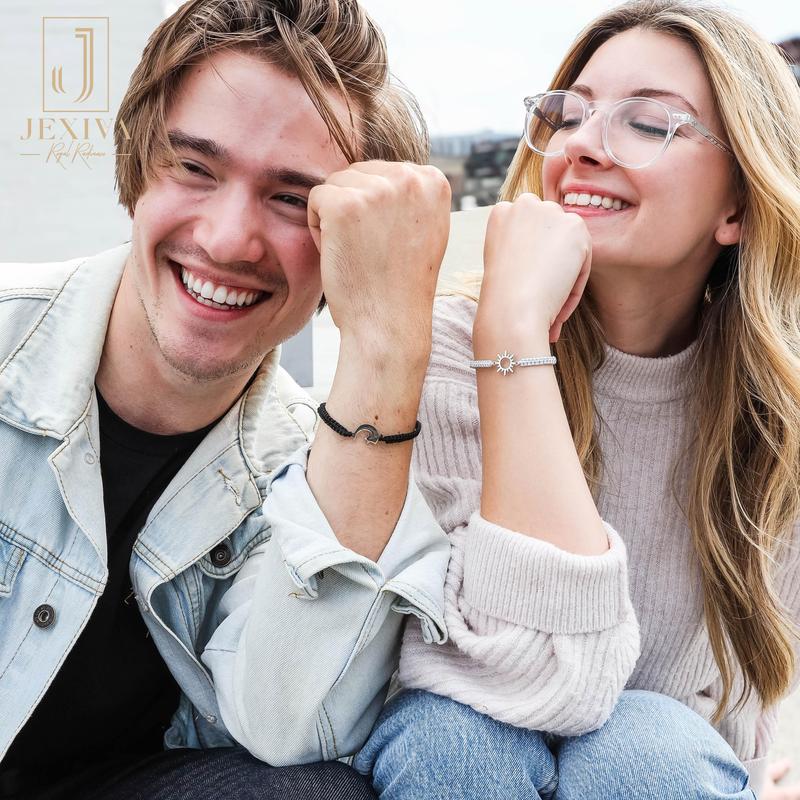 2Pcs Couples Bracelet - Sun & Moon - Stainless Steel - Adjustable Strong Woven Rope - Couples, Family & Friendship Bracelet for Men & Women Gift