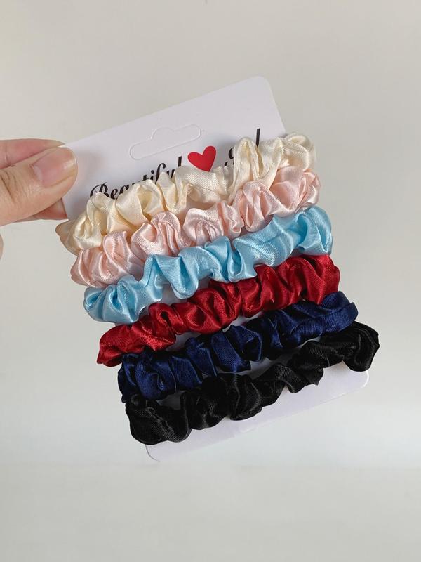 Plain Color Frill Design Satin Hair Tie for Galentineday Gift, Casual Daily Hair Accessories for Women, Cute Ponytail Holder