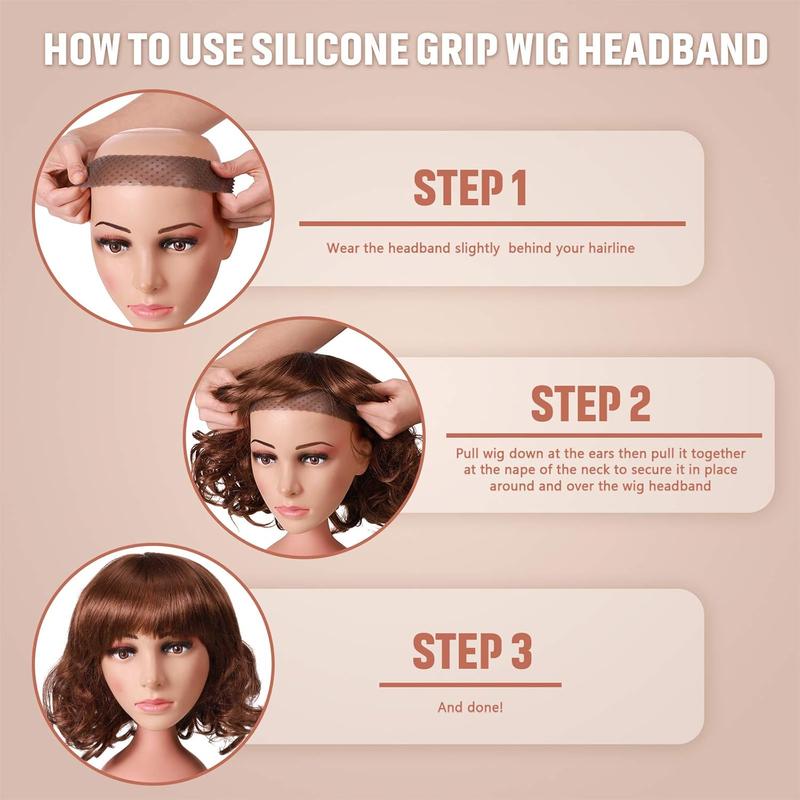 4Pcs Wig Grip Band Non-Slip Silicone Wig Headband for Women Adjustable Wig Fix Seamless Wig Band Elastic Wig Gripper Cap for Lace Wigs to Hold Wig Headband Holder Elastic Hair Band