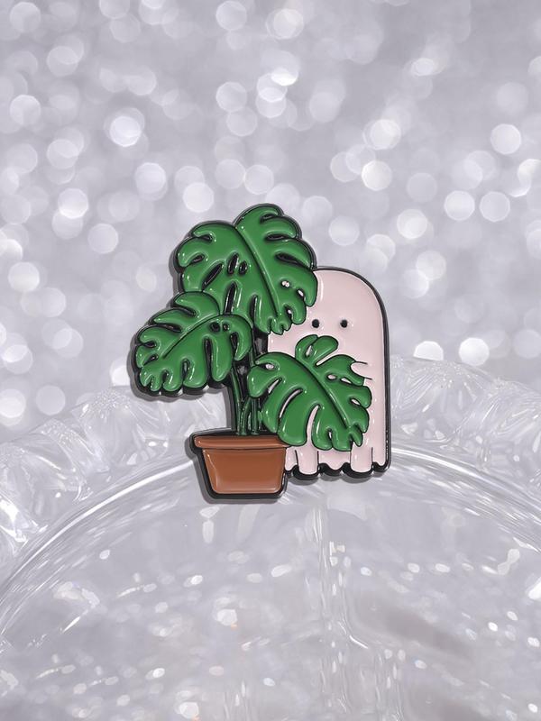 Cute Ghost & Plant Design Brooch, 2024 New Style Punk Style Clothes Brooch, Fashion Accessories for Women & Men, Creative Gift, Mother's Day Gift