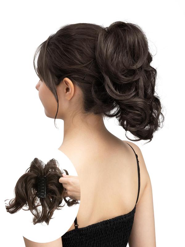 10inch Short Body Wavy Ponytail Extension with Hair Claw, Natural Looking Fluffy Hair Bun, Synthetic Hairpiece for Women & Girls for Party Photography Use