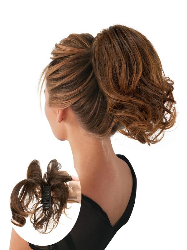 10inch Short Body Wavy Ponytail Extension with Hair Claw, Natural Looking Fluffy Hair Bun, Synthetic Hairpiece for Women & Girls for Party Photography Use