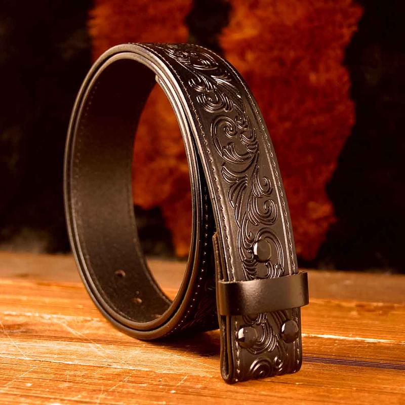 Black Leather Printed Western Belt Costume Decoration