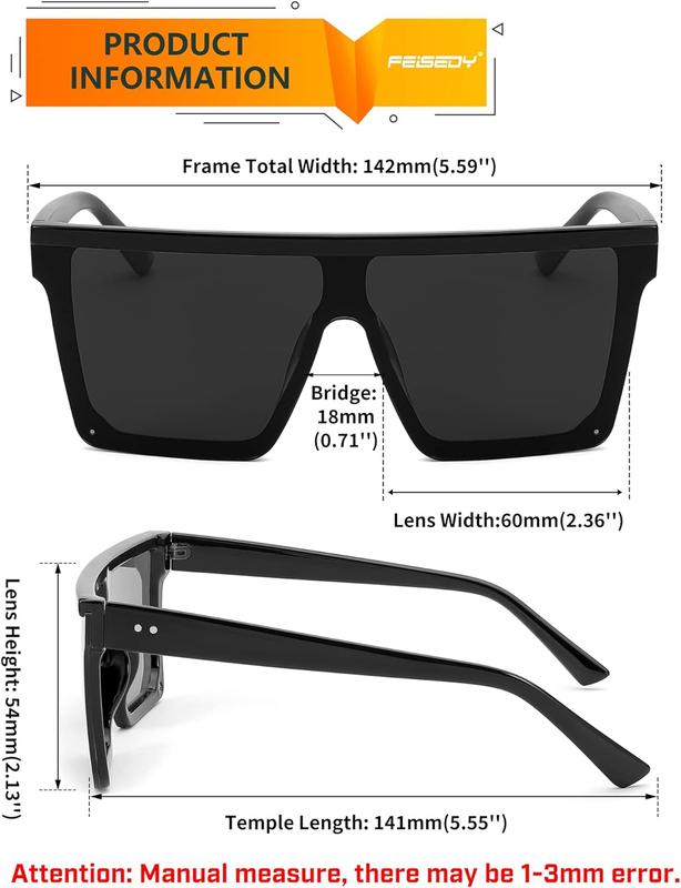 FEISEDY Oversized Sunglasses Mens Womens Flat Top Square Trendy Visor Shades UV400 B2470