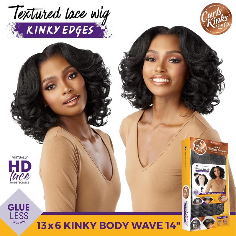 Sensationnel HD Lace Front Wig Curls Kinks N Co Glueless Kinky Edges 13X6 Kinky Body Wave 14