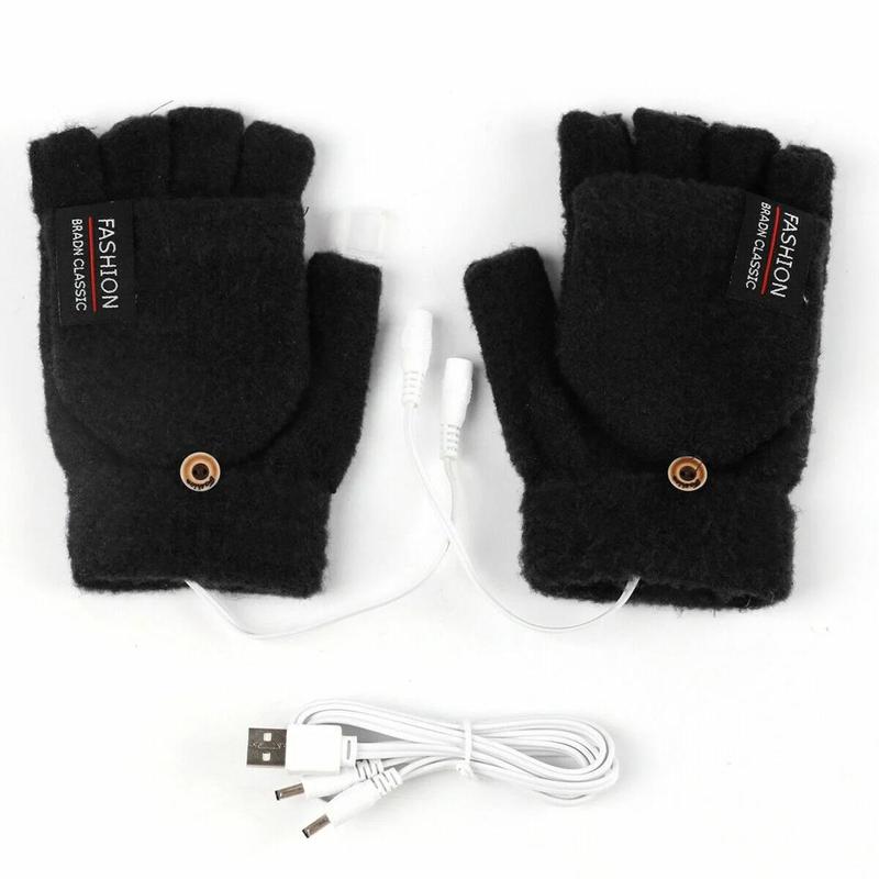 USB Heated Gloves, 1 Pair Winter Warm Gloves with Charging Cable, Portable Wear-resistant Gloves for Skiing Riding Hiking, Christmas Gift