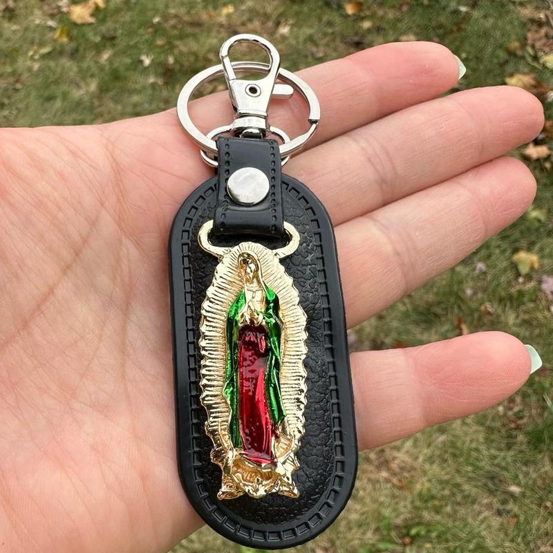 San Judas Tadeo   Virgencita Stainless Steel and Leather Keychain