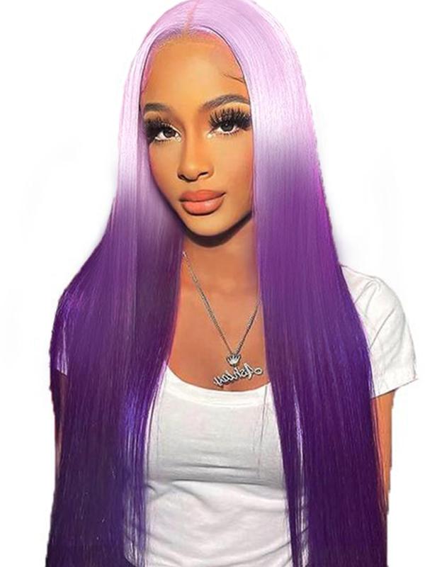 30 Inch Ombre Blue   Purple Long Straight Wigs for Women, Gorgeous Fluffy Wigs without Bangs, Synthetic Lace Front Wigs for Party, Daily Use