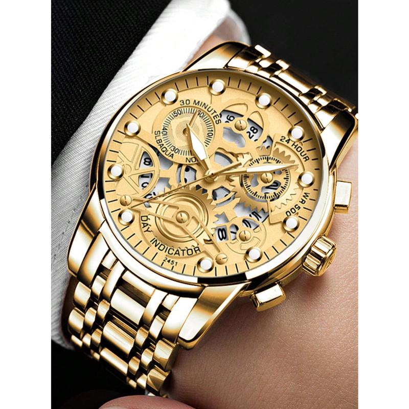 2023 New Arrival Luxury Men's Wristwatch, Casual Style, Hollow Out Design, Rhinestone Decoration, Stainless Steel, Illuminating, Waterproof