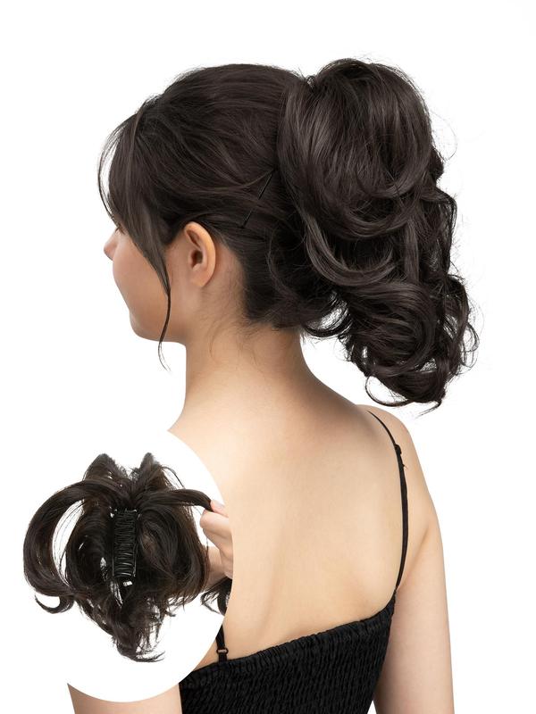 10inch Short Body Wavy Ponytail Extension with Hair Claw, Natural Looking Fluffy Hair Bun, Synthetic Hairpiece for Women & Girls for Party Photography Use