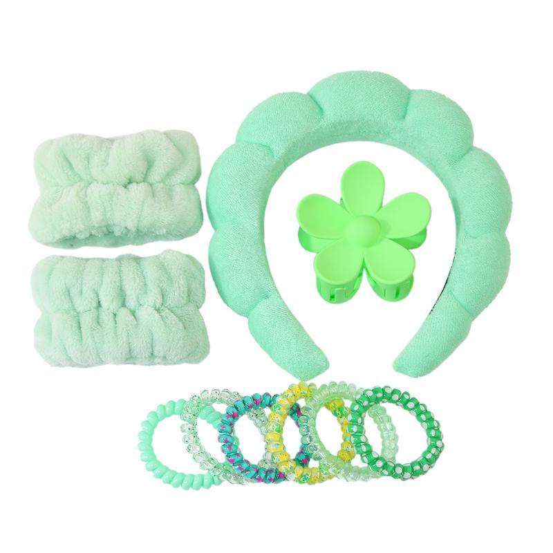 10pcs Set Cloud Shaped Headband Set, Spa Headband Hair Hoop, Wristbands, Flower Design Hair Claw Clip