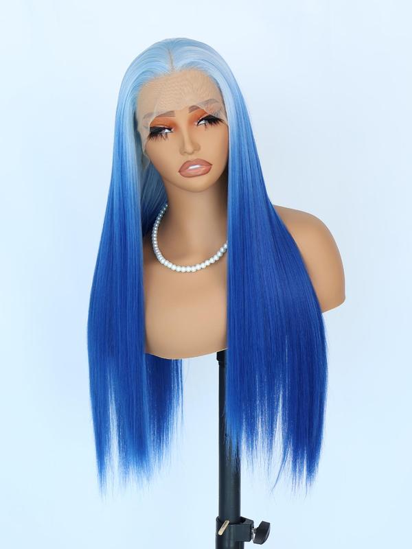 30 Inch Ombre Blue   Purple Long Straight Wigs for Women, Gorgeous Fluffy Wigs without Bangs, Synthetic Lace Front Wigs for Party, Daily Use