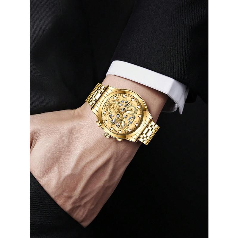 2023 New Arrival Luxury Men's Wristwatch, Casual Style, Hollow Out Design, Rhinestone Decoration, Stainless Steel, Illuminating, Waterproof