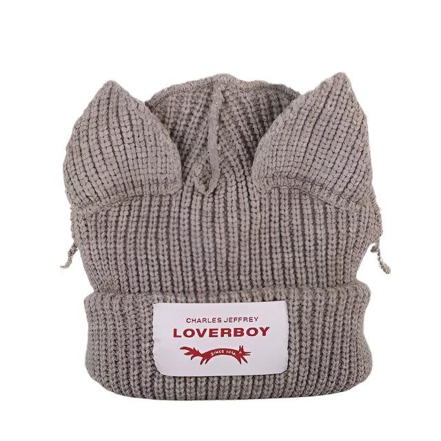 Lover Cat Ear Knitted Beanie Hat Y2K Skull Trending Bunny Ears Kpop Warm Fashion Cap