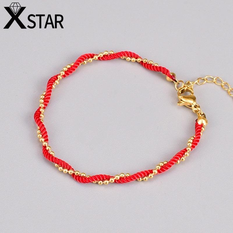 Ankle Bracelet for Women Girls Red Rope Cord Blessing Anklets Stainless Steel Bead Chain Jewelry Gift Handmade Foot Accessories Summer Jewelry