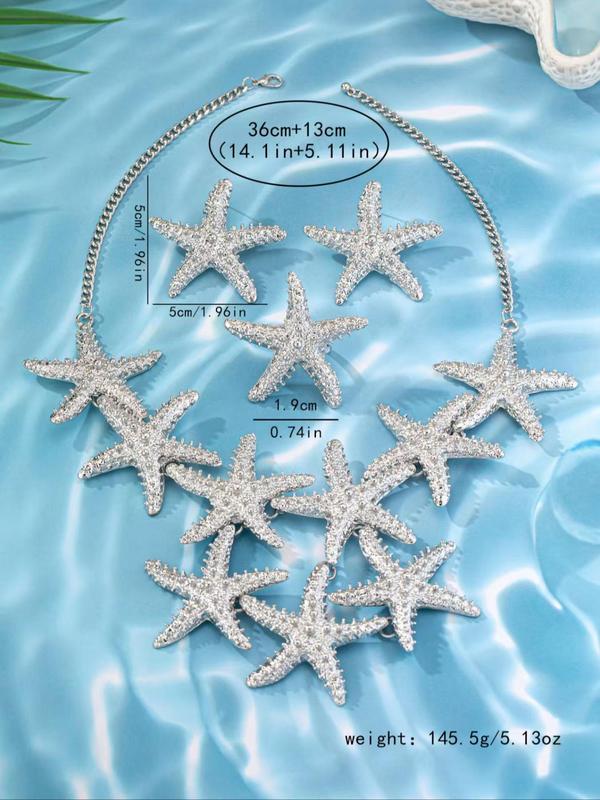 Starfish Design Jewelry Set, Including Studs Earrings, Pendant Necklace, Ring, Fashionable Jewelry Set for Women & Girls, Trendy All-match & Exquisite Jewelry for Beach Party