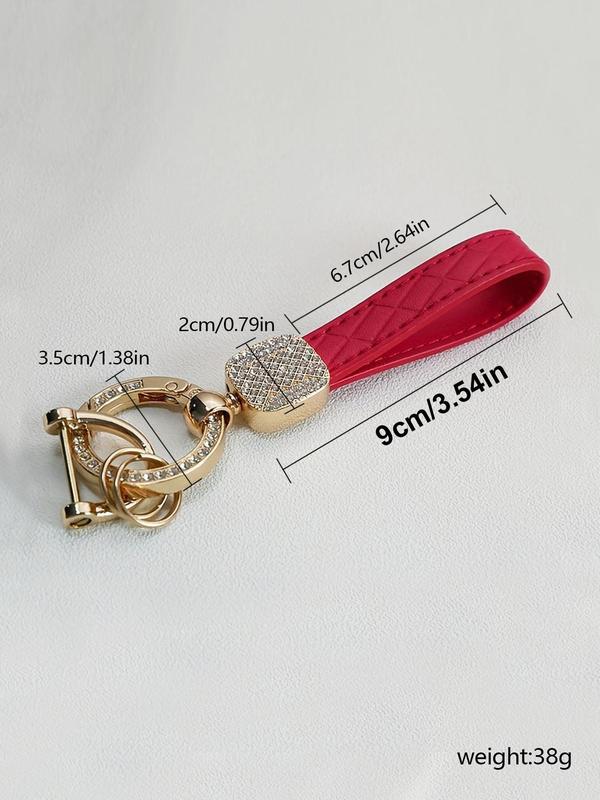 Fashionable Artificial Rhinestone Decor Keychain, PU Leather Keychain, Exquisite Car Keychain, Anti-lost Pendant Keychain, Suitable for Women's Gift Giving